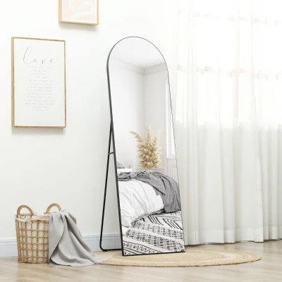 HOMCOM Espejo de Pie Cuerpo Entero Arqueado 150x50 cm Independiente Apoyado y de Pared Sin Marco Negro