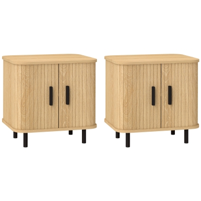 Set de 2 noptiere în stil nordic cu raft, negru și stejar
