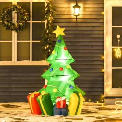 HOMCOM Aufblasbare Weihnachtsdekoration mit LED-Licht, Geschenken, 150 cm Wasserdicht für Weihnachtsfeiern