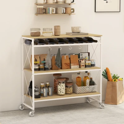 HOMCOM Carrello Cucina a 4 Livelli con Portabottiglie e 5 Ganci