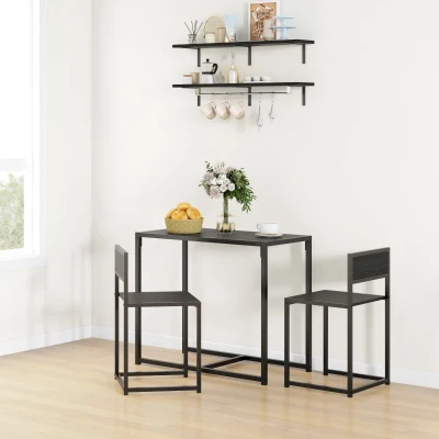 HOMCOM 3-teiliges Bartisch-Set Hochtisch-Set 3-teilig, 2 Stühle, 1 Tisch, 90 cm x 47 cm x 76  cm, Schwarz