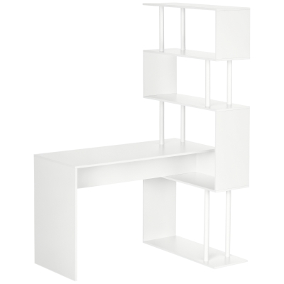 HOMCOM Bureau d'Angle L Blanc Bois avec Étagères