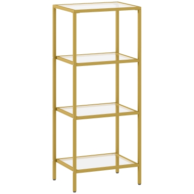 Etajeră din Metal și Sticlă cu 4 Niveluri, Design Minimal, Aurie