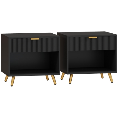 HOMCOM Bedside Table Set with Drawer Black/Gold