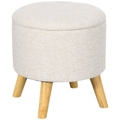 HOMCOM Pouf Rond avec Rangement Pieds Bois Moderne Crème