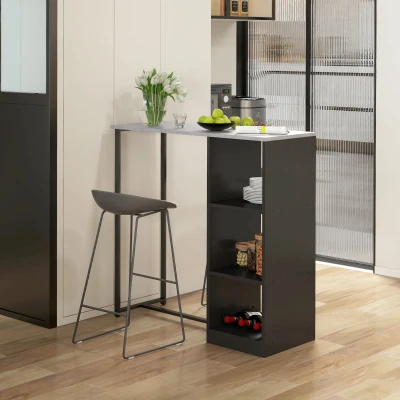 HOMCOM Bar Table with 3-Tier Storage & Wine Rack Black 105cm