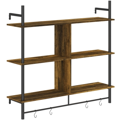 HOMCOM Three-Tier Floating Shelf - Brown/Black