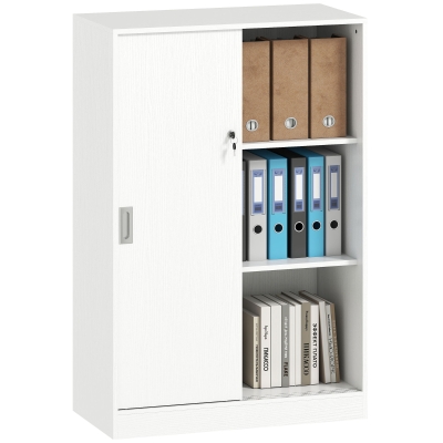 HOMCOM Armario de Oficina Práctico con 2 Puertas Correderas Llaves y 3 Estantes para Despacho Estudio 80x40x120 cm Blanco