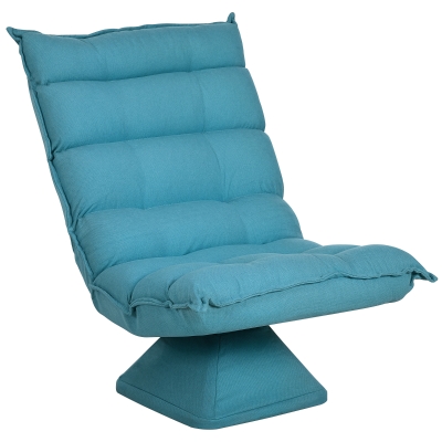 HOMCOM Poltrona Girevole da Terra Effetto Velluto Blu 62x70x95 cm