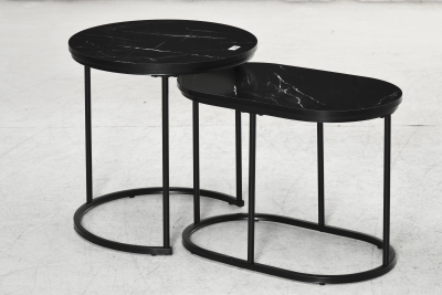 HOMCOM Set 2 Tavolini Bassi Effetto Marmo in MDF e Acciaio Nero