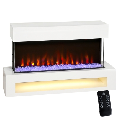 HOMCOM Elektro-Kamin mit 11 Flammenfarben, 10 Kristallbett-Farben, 1000W/2000W, Fernbedienung, vielseitig einsetzbar, Weiß