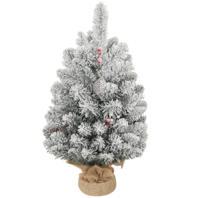 HOMCOM Mini Albero di Natale Alto 60cm Innevato, Pigne e Bacche