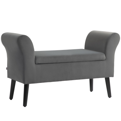 HOMCOM Polsterbank mit Stauraum, Truhenbank mit Armlehnen, 46 cm Sitzhöhe, samtartiges Polyester, 111,5 x 41 x 65 cm, Dunkelgrau