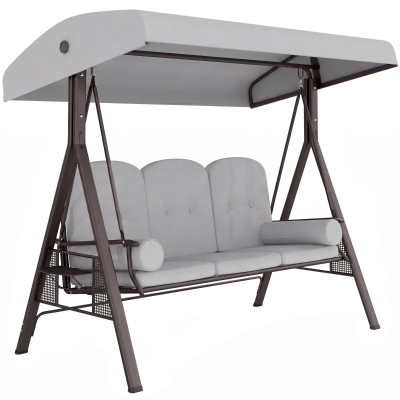 Outsunny 3-Seater Swing Chair Steel Frame Light Grey