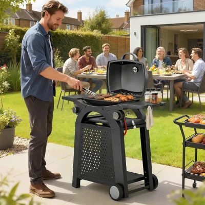 Outsunny 2-Burner Gas Grill with Wheels Cast Iron Black