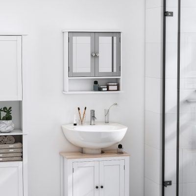 Kleankin Wall-Mounted Mirror Cabinet Grey with Shelf