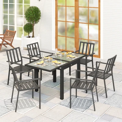 Masă de Grădină Extensibilă cu Blat din Sticlă 80-160x80x75 cm Negru