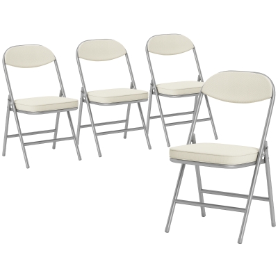 HOMCOM Folding Corduroy Seat Chairs Set of 4 Off-White