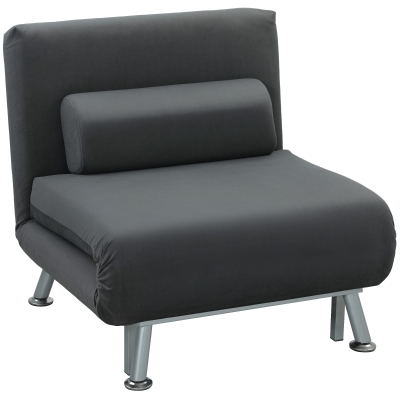 HOMCOM Klappsessel mit Bettfunktion, klappbarer Relaxsessel in Samtoptik, Verstellbare Rückenlehne, 75 x 70 x 75 cm, Dunkelgrau