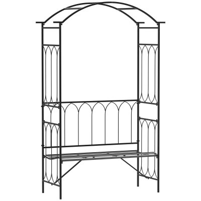 Outsunny Arche à rosiers avec banc pour 2 personnes arceau à rosiers de jardin pour plantes grimpantes 115 x 50 x 203 cm noir