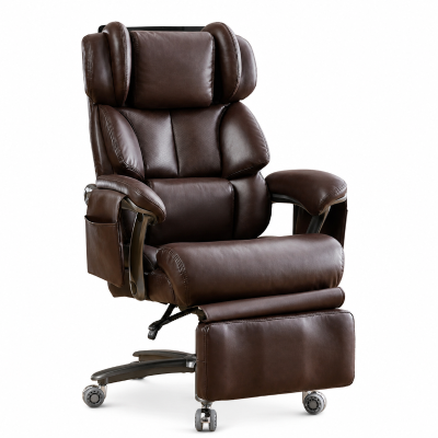Chefsessel mit Massage- und Heizfunktion, Ergonomischer Bürostuhl mit PU-Leder, ausziehbare Fußstütze, 85,5x76,5x114-121,5 cm, für Büro & Home-Office, Braun