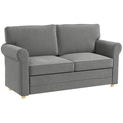 HOMCOM 2-Sitzer-Sofa, Kompakte Wohnzimmercouch, Stoff in Leinenoptik, weiche Sitzkissen, Stahlrahmen, Dunkelgrau