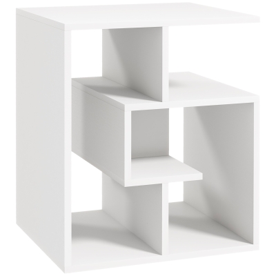HOMCOM Mesita Auxiliar Mesa Auxiliar Blanca Mesa de Centro con Estantes de Almacenamiento para Salón Dormitorio 45x40x55 cm