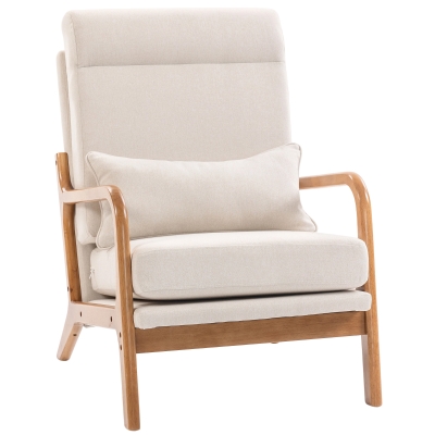 HOMCOM Fauteuil Salon Lin Crème Large Assise Haut Dossier 64x86x93cm
