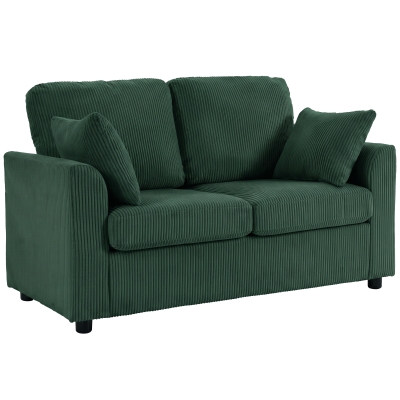 HOMCOM 2-Seater Corduroy Sofa Spring Cushion Dark Green