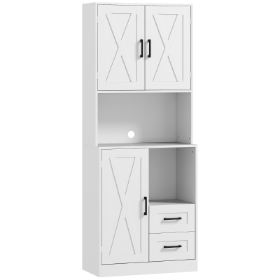 HOMCOM Armario de Cocina con Puertas Compartimentos Abiertos Cajones y Estantes Ajustables 70x40x180 cm Blanco