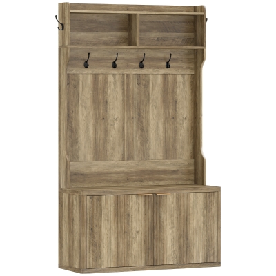 HOMCOM Perchero Zapatero 4 en 1 Perchero Moderno con Estante Abierto para Pasillo Entrada Dormitorio 100x38x172 cm Roble