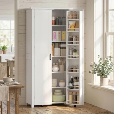 HOMCOM Mobile Cucina Alto con Ruote, Bianco