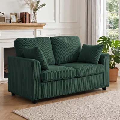 HOMCOM 2-Seater Corduroy Sofa Spring Cushion Dark Green