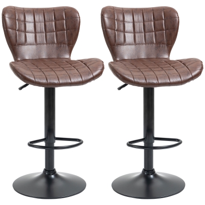 HOMCOM Bar Stools Set of 2 Swivel Adjustable PU Leather Brown