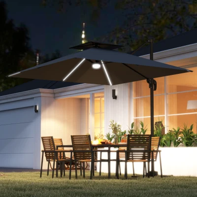 Outsunny 2.5m Cantilever Parasol with LED Lights Dark Grey