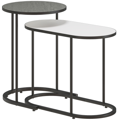 HOMCOM Lot 2 Tables Basses Gigognes Métal Gris et Blanc