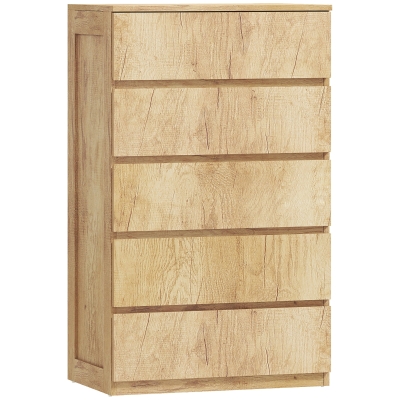 HOMCOM Cómoda de 5 Gavetas para Quarto Moderna Design sem Puxadores para Sala de Jantar Entrada 60x39x100 cm Madeira Natural