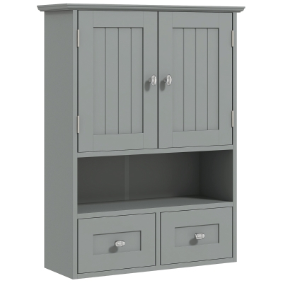 kleankin Armoire Murale Salle de Bain Gris 2 Portes 2 Tiroirs 50,8x17,8x66cm