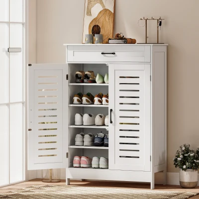 HOMCOM Shoe Cabinet with Drawer & Shelves, White