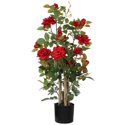 HOMCOM Artificial Rose Tree 90cm Silk Leaves Red