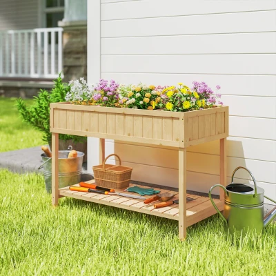 Outsunny Hochbeet 8 Fächer Pflanztisch Blumenkasten Tannenholz 1 Ablage + Abfluss