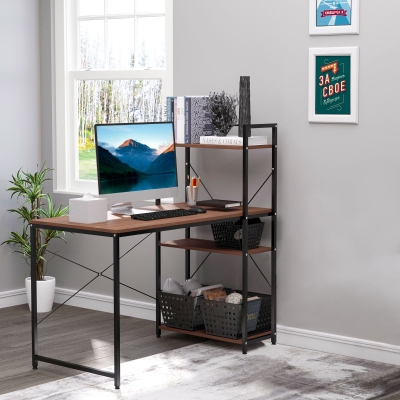 HOMCOM Bureau Étagères Design Industriel Noyer 120cm