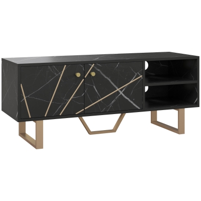 HOMCOM Móvel de TV com Prateleira Ajustável e Efeito Mármore Móvel de TV para Sala de Estar para Televisores de 50 Polegadas 110x35x45 cm Preto e Dourado