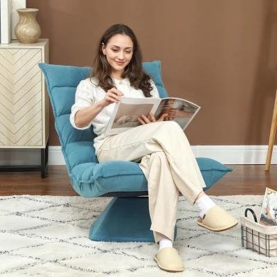 HOMCOM Poltrona Girevole da Terra Effetto Velluto Blu 62x70x95 cm