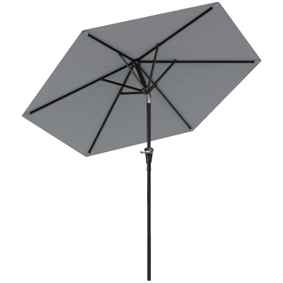 Outsunny Sombrilla de Jardín Ø230x216 cm con Apertura Manual Ángulo Ajustable e Impermeable para Terraza Piscina Gris