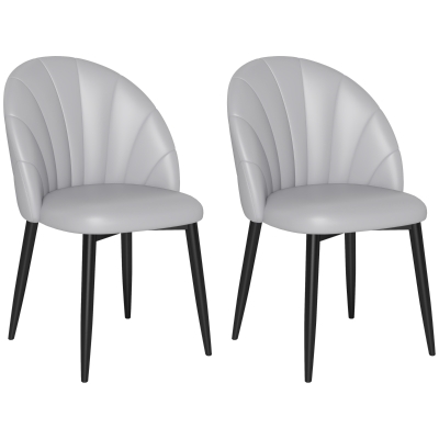 HOMCOM Set 2 Sedie Pelle PU Schienale a Conchiglia Grigio Chiaro