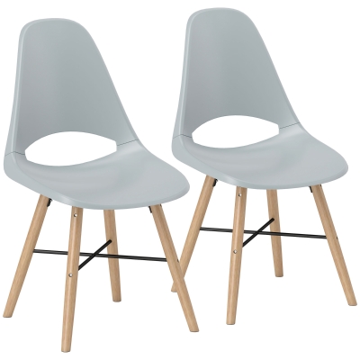 HOMCOM Set 2 Sedie in Plastica e Legno Stile Nordico Grigio