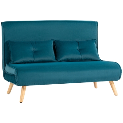 HOMCOM 2-Sitzer-Schlafsofa, Bettsofa, in Bett umwandelbare Couch, verstellbare Rückenlehne, Stoffbezug, Metallrahmen, Grün