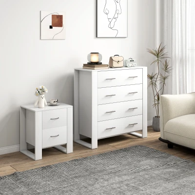 HOMCOM Modern Bedroom Drawer Chest & Nightstand White