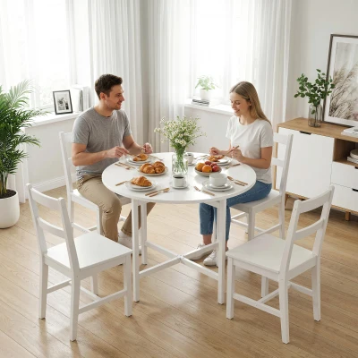 HOMCOM Drop Leaf Folding Dining Table Steel Frame White